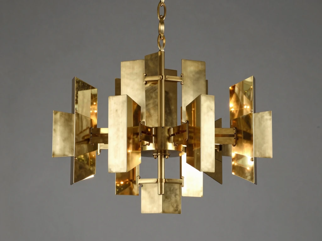 Contemporary brass chandelier with geometric design