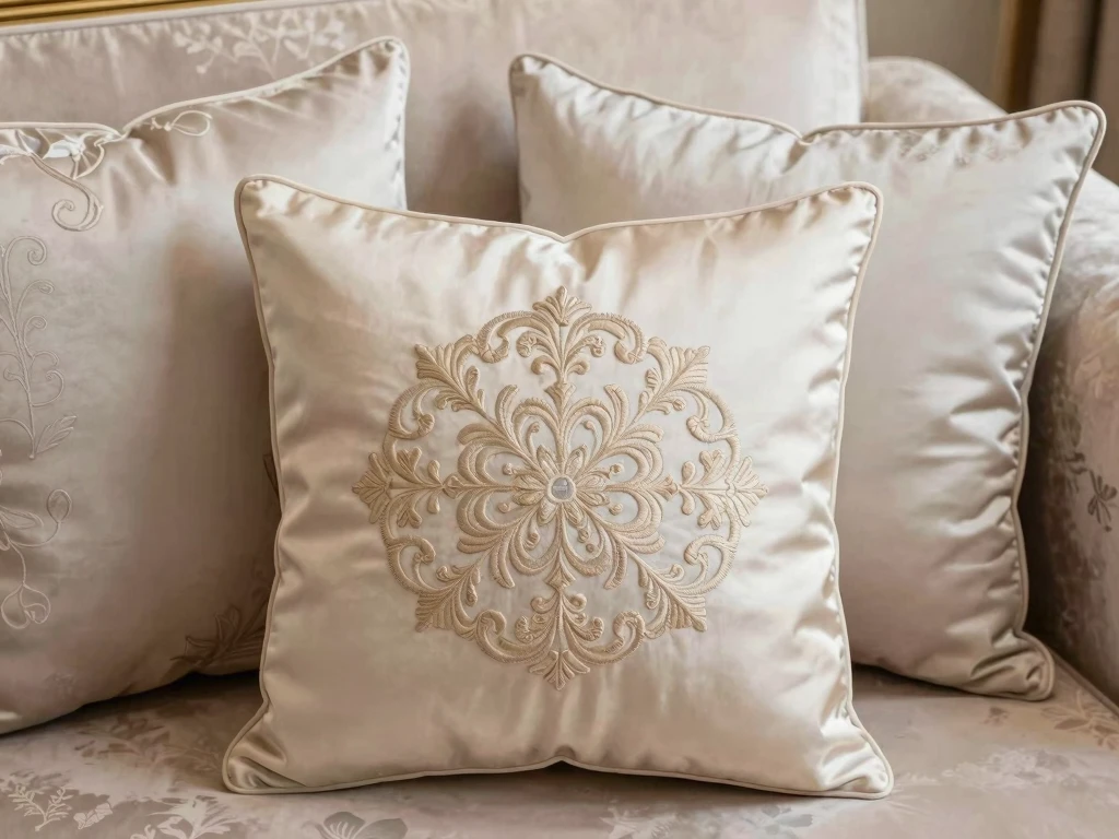Luxury silk cushion set with embroidered details